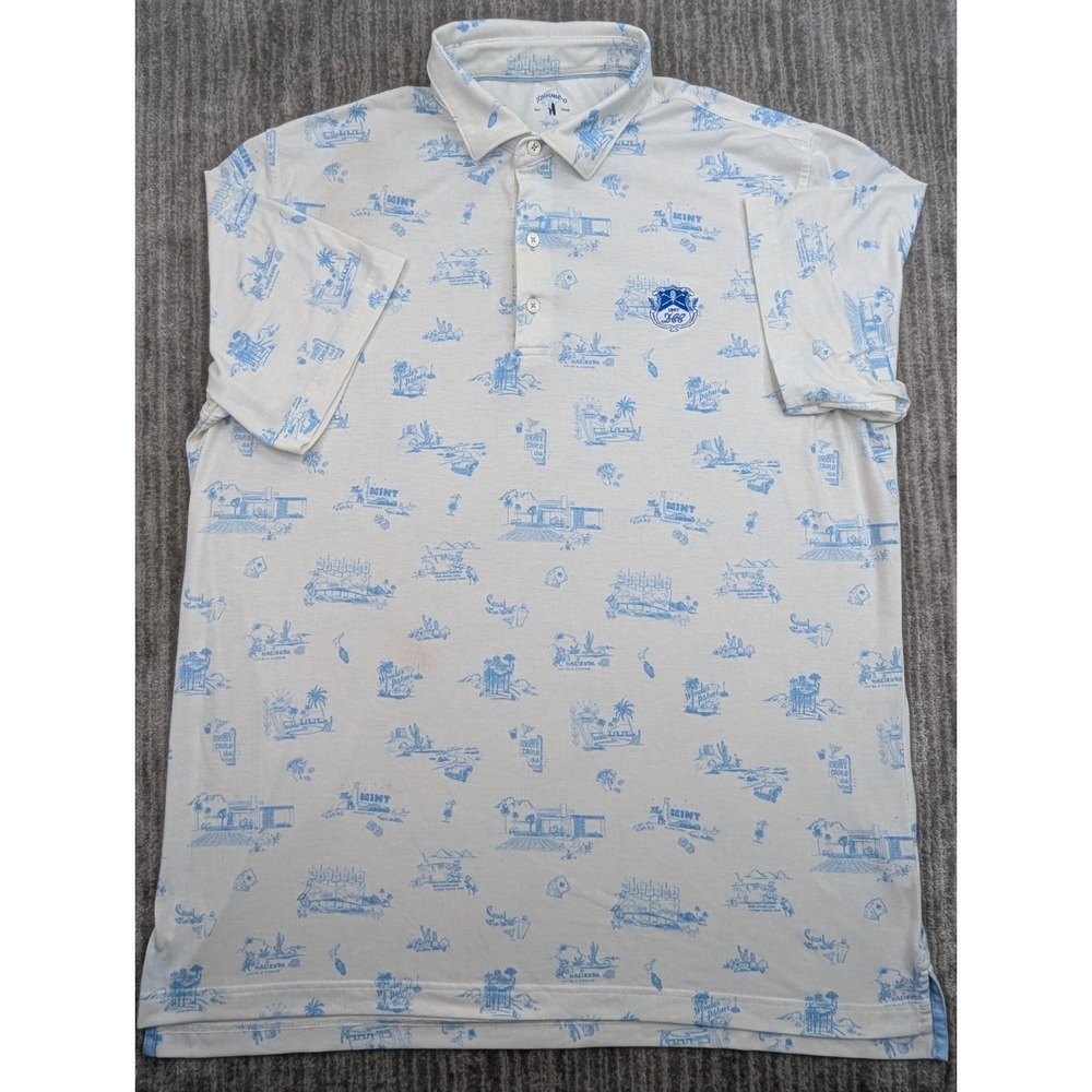 Johnnie-O Mens XL Polo Shirt Stretch Golf Geometric Las Vegas Cocktails AOP